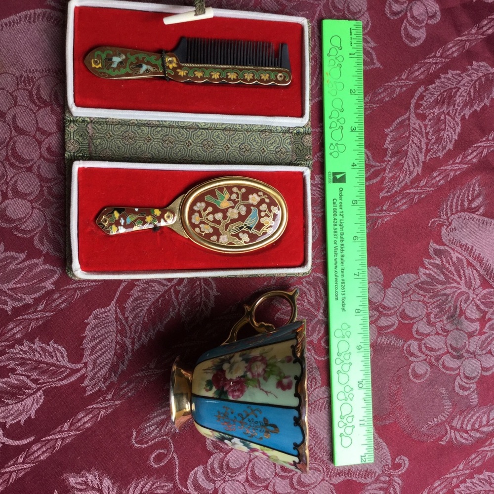 ⚜️ Vintage VANITY SET BOXED SET CLOISONNÉ MIRROR  EVC - Picture 4 of 14